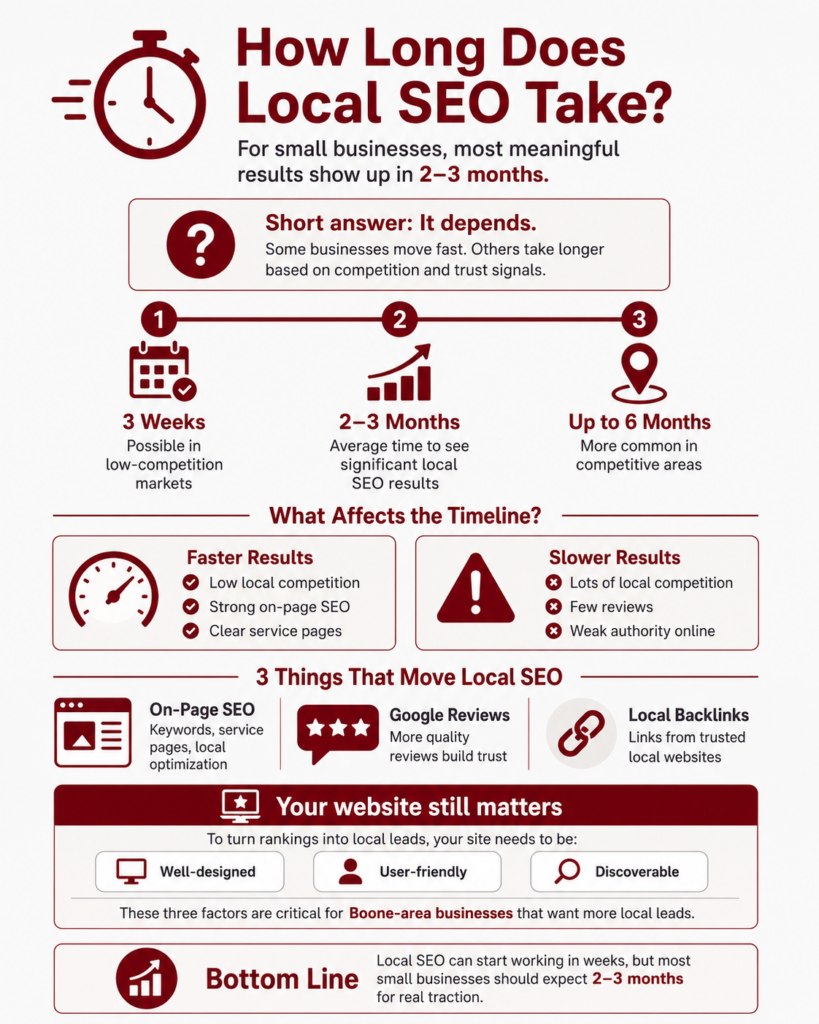 How Long Does Local SEO Take for a Small Business to Start Working? Infographic | Kingdon Marketing in Boone, NC