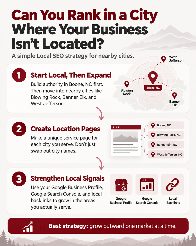 Can You Rank in a City Where Your Business Isn’t Located? infographic | Kingdon Marketing in Boone, NC